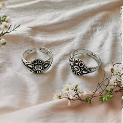 Vintage Oxidized Floral Silver Jewelry Set