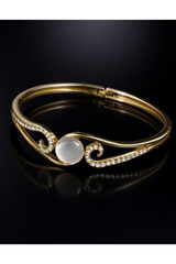 Golden Swirl Pearl Crystal Bangle Bracelet