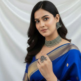 Marathi Pride Oxidised Silver Choker Set with Statement Earrings & Ring