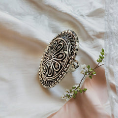 Vintage Oxidized Floral Silver Jewelry Set