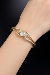 Golden Swirl Pearl Crystal Bangle Bracelet