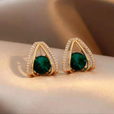 Emerald Glow Geometric Stud Earrings