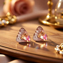 Golden Petal Triangle Studs