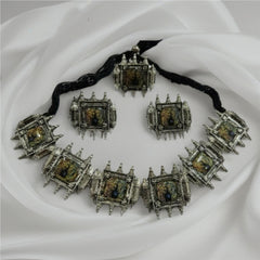 Rajwada Peacock Temple Oxidised Silver Jewelry Set
