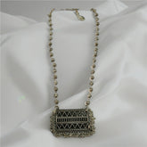 Tribal Geometry Oxidised Silver Long Necklace Set