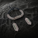 Oxidized Silver-Plated Green Stone Necklace Set