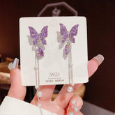 Lilac Butterfly Pearl Drop Earrings