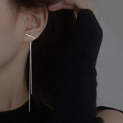 Crystal Bar Wave Chain Drop Earrings