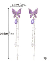 Lilac Butterfly Pearl Drop Earrings