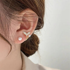 Golden Leaf Pearl Ear Jacket Earrings