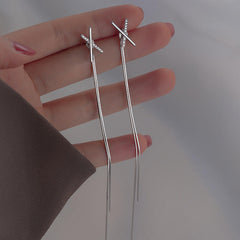 Crystal Bar Wave Chain Drop Earrings