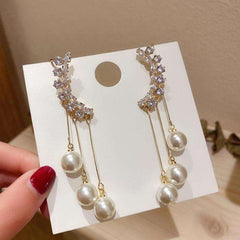 Celestial Crystal Pearl Ear Climber Earring