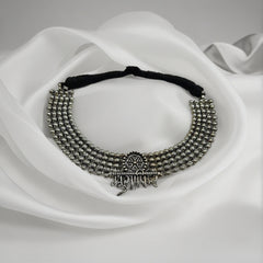 Marathi Pride Oxidised Silver Choker Set with Statement Earrings & Ring