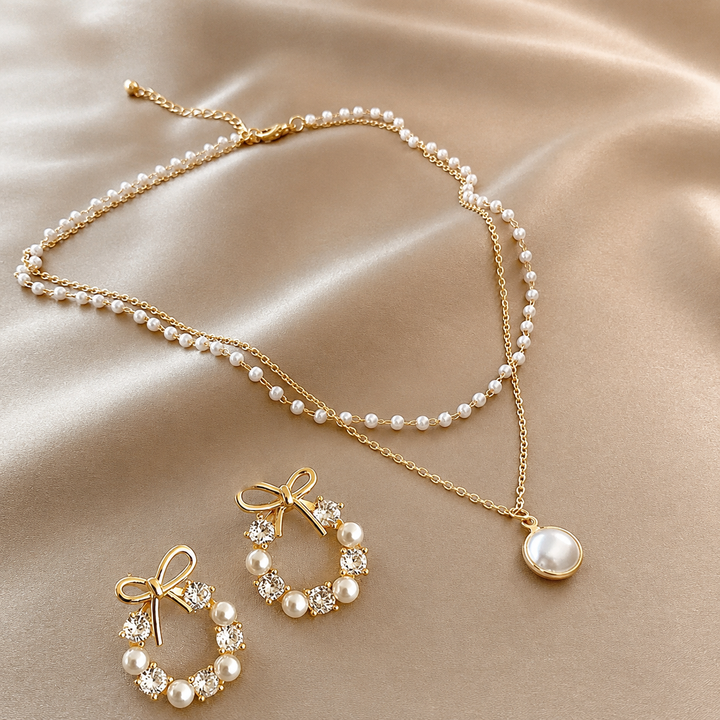 Dazzle21 Attractive Pearl Earring with Pendant | Korean Rarring Pearl Plastic Earring Set, Plug Earring