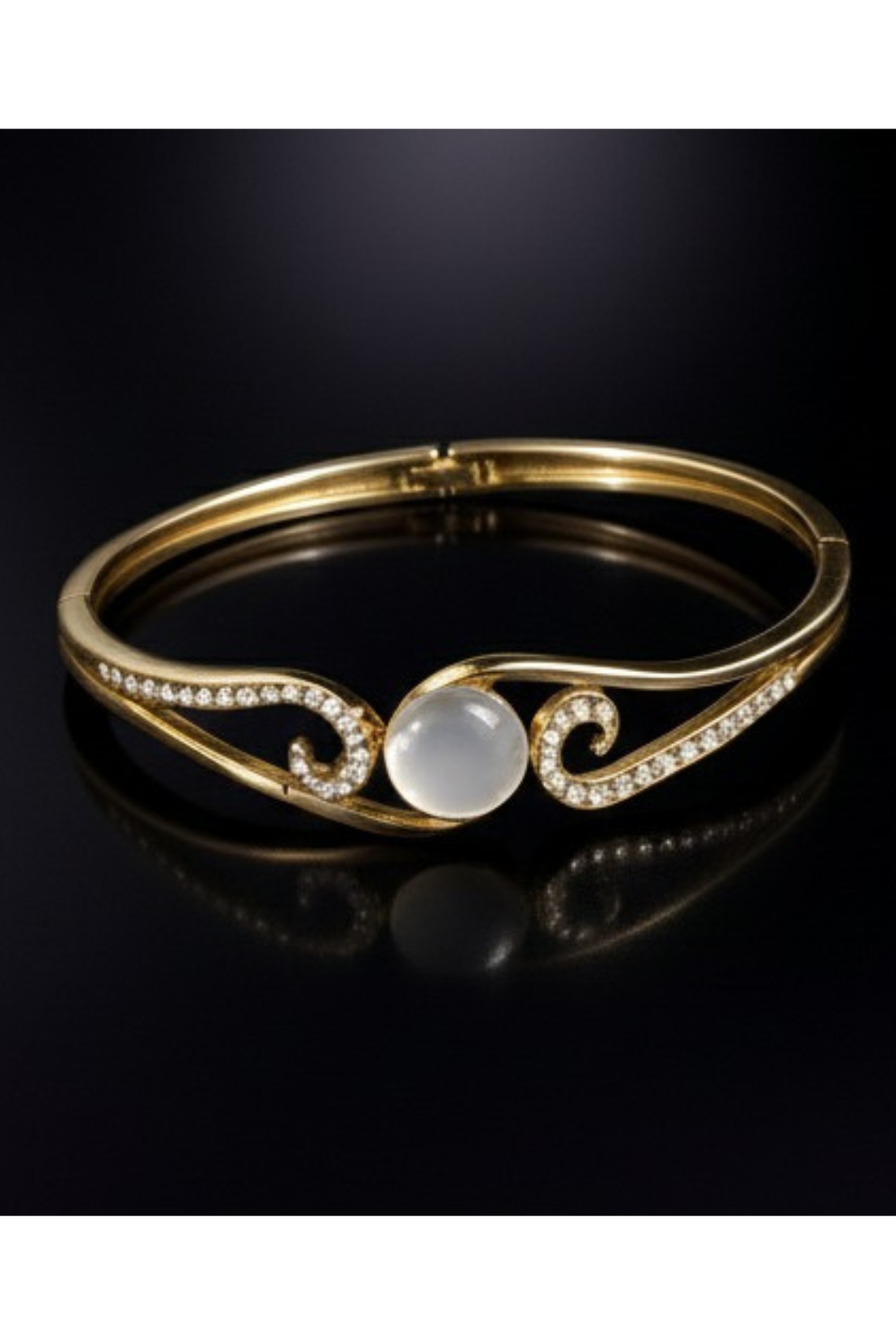Golden Swirl Pearl Crystal Bangle Bracelet