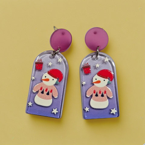 Playful Festival Character Drop Earrings with Printed Design