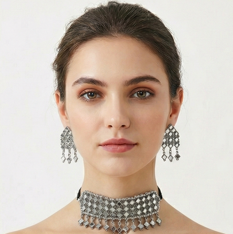 Luxe Geometric Diamond Collection - Matched Earring & Necklace Set