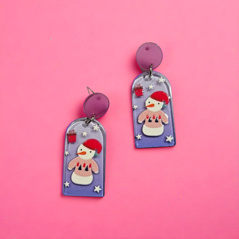 Playful Festival Character Drop Earrings with Printed Design
