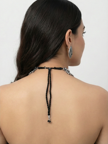 Vintage Oxidised Silver Choker Set with Earrings, Ring & Nose Pin