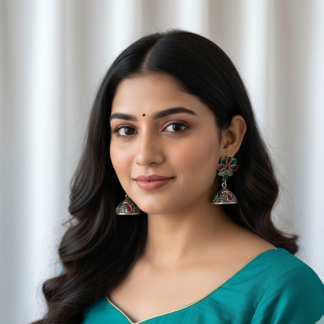 Rajwadi Emerald–Ruby Oxidized Silver Necklace Set with Ring & Jhumka Earrings