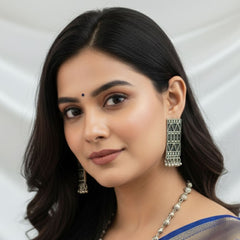 Tribal Geometry Oxidised Silver Long Necklace Set