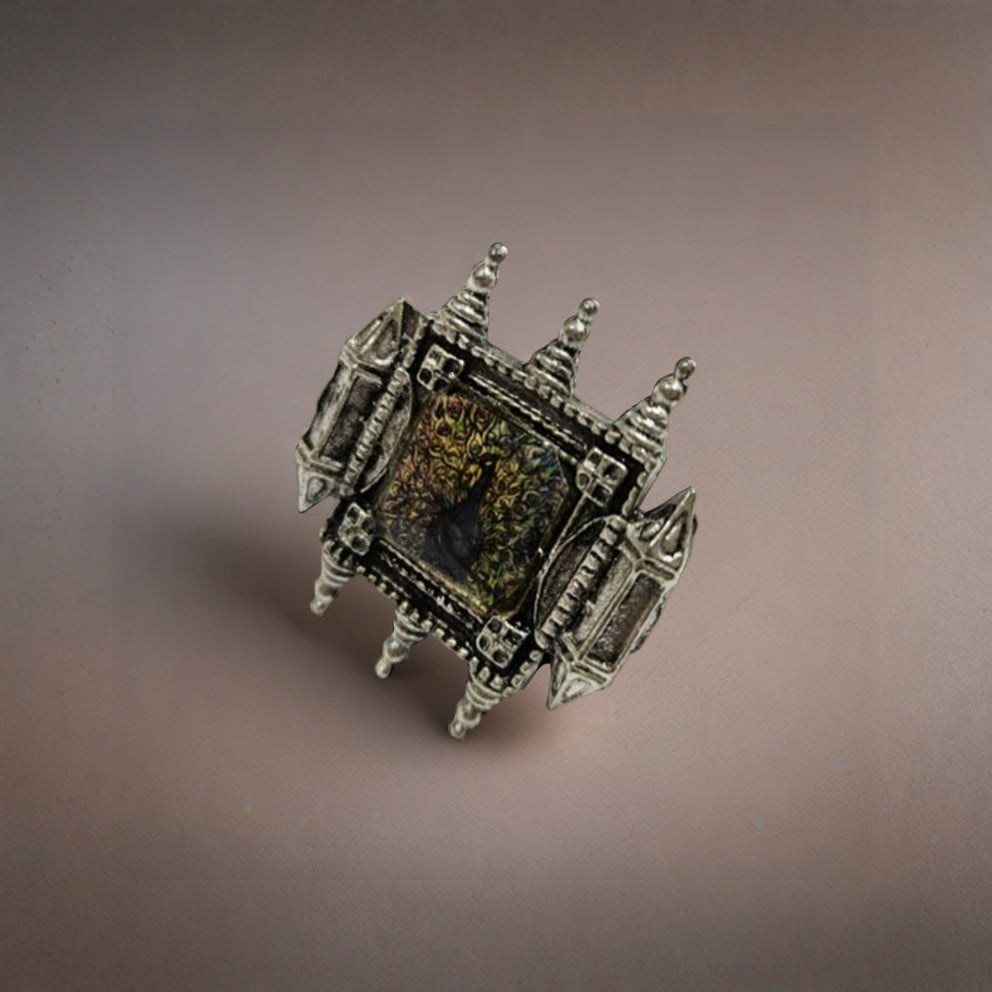 Rajwada Peacock Temple Oxidised Silver Jewelry Set