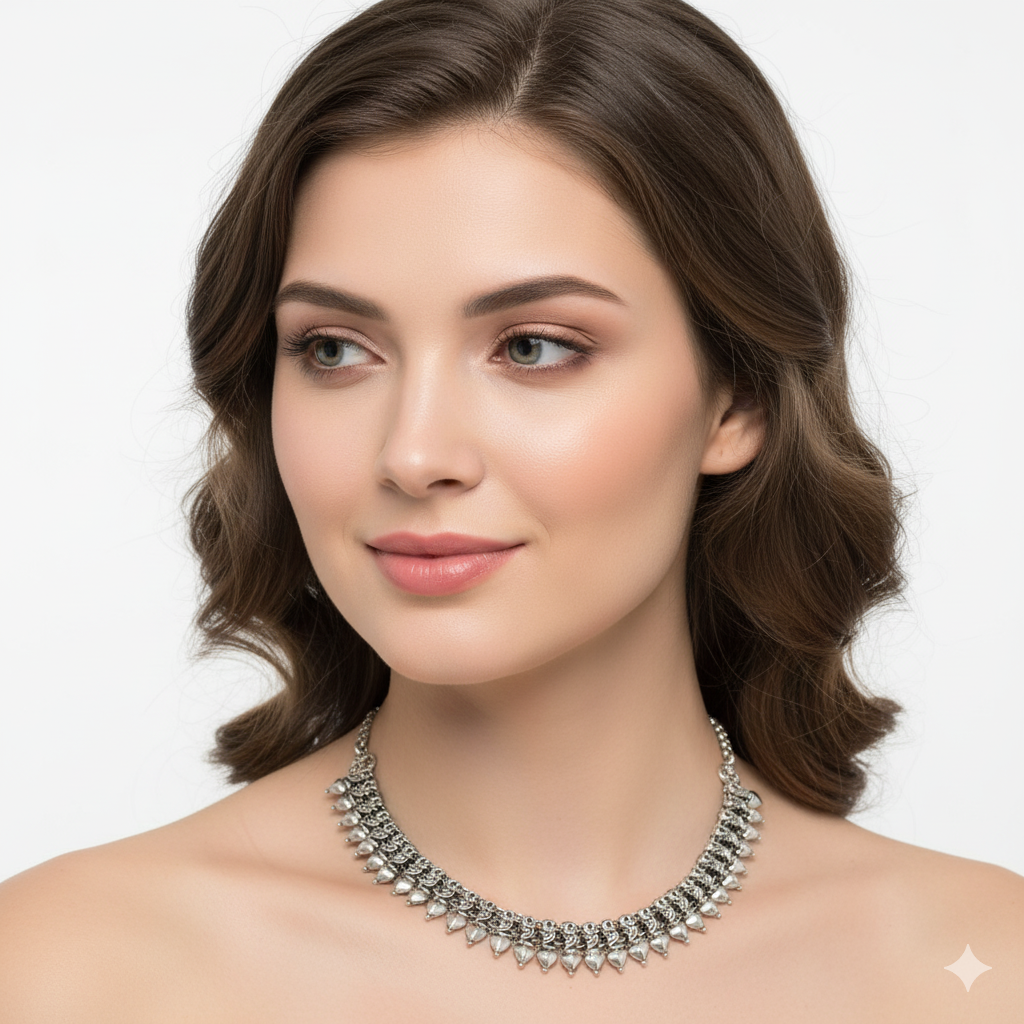 Vintage Oxidized Floral Silver Jewelry Set