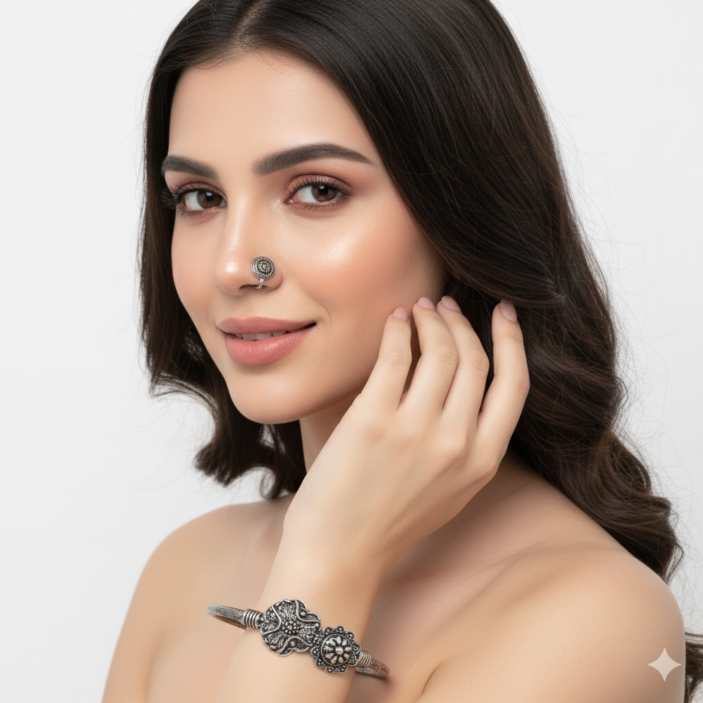 Vintage Oxidized Floral Silver Jewelry Set