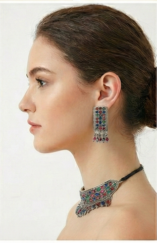 Regal Multicolor Gemstone Collection - Traditional Choker Necklace & Jhumka Set