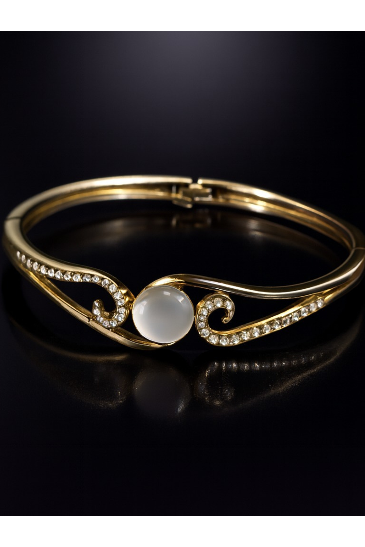 Golden Swirl Pearl Crystal Bangle Bracelet