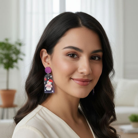 Playful Festival Character Drop Earrings with Printed Design