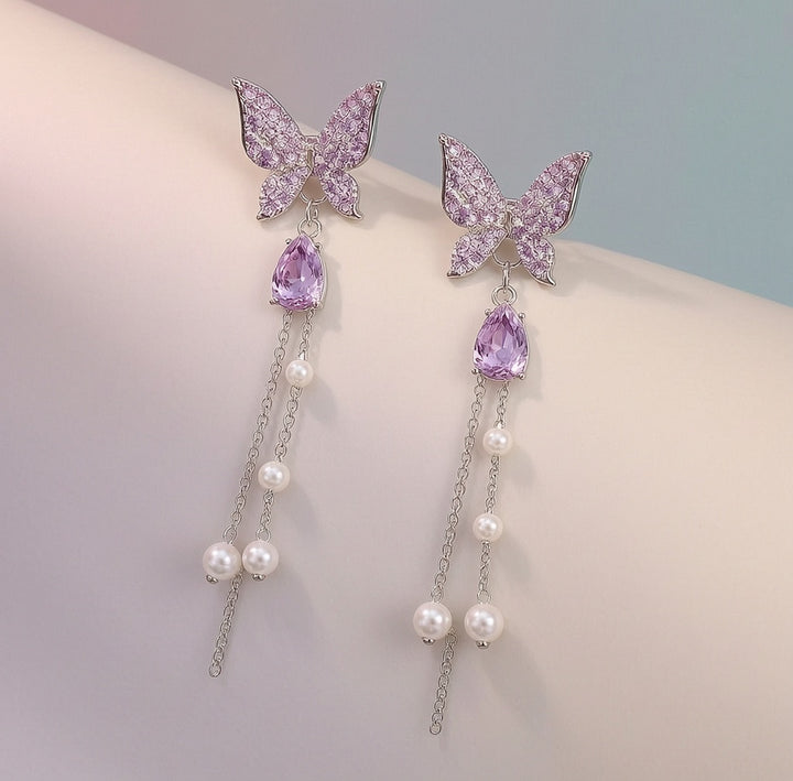 Dazzle21 Two-wear Bowknot II Purple Butterfly Combo Korean Earring For Girl's & Women Alloy Drops & Danglers