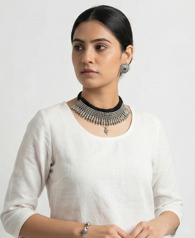 Boho Tribal Oxidised Choker with Earrings, Ring & Bracelet