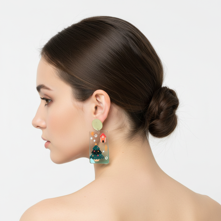 Christmas Tree Holiday Earrings – Festive Winter Theme Handmade Dangle Jewelry