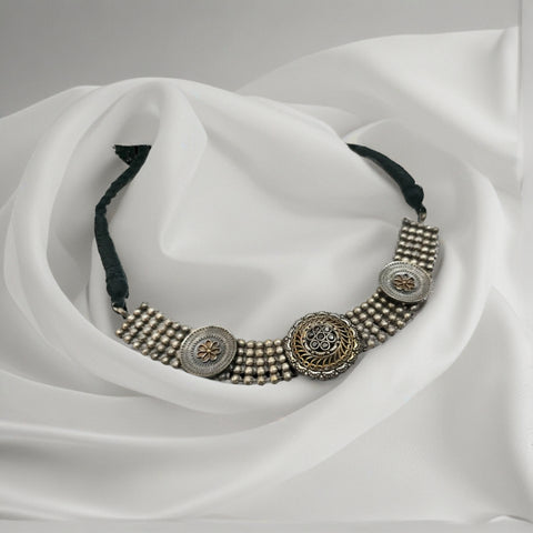 Oxidized Silver-Plated Tribal Necklace Set with Earrings