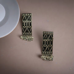 Tribal Geometry Oxidised Silver Long Necklace Set