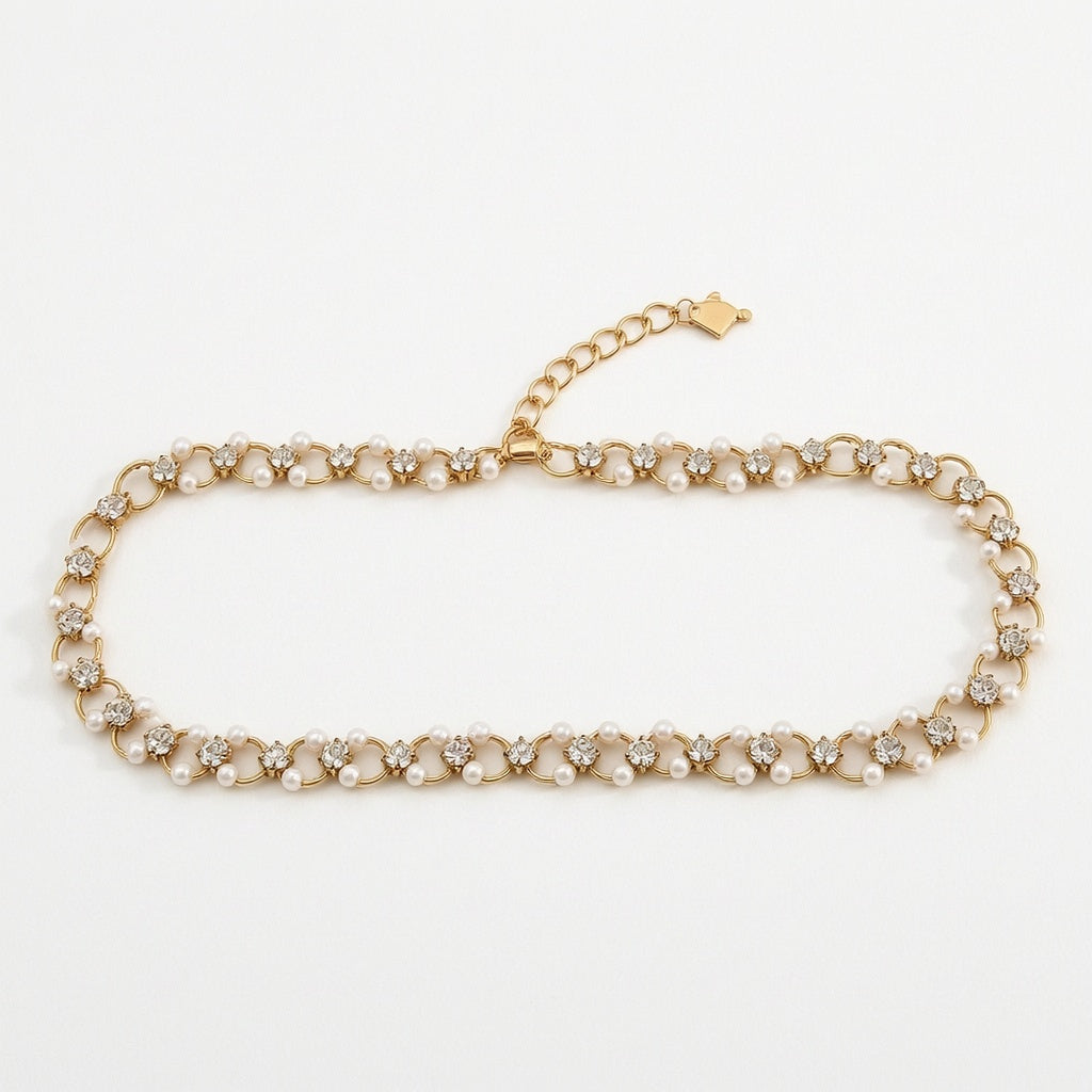 Pearl Blossom Crystal Choker Necklace