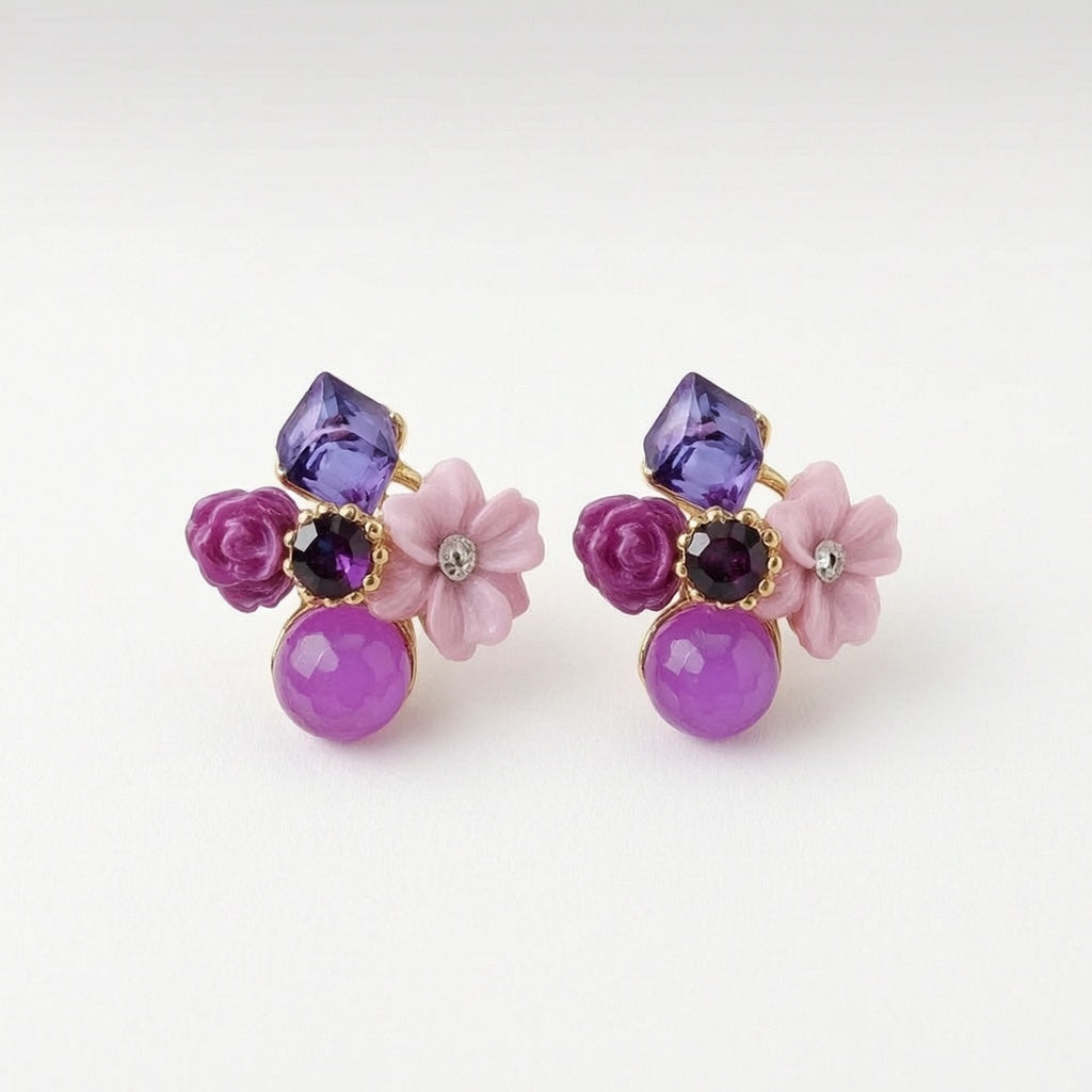 Dazzle21 Combo of 2 Black Korean Earrings Purple Rhinestone Crystal Studs for Girls Women Crystal, Cubic Zirconia, Pearl Alloy, Brass, Stone Drops & Danglers, Earring Set, Hoop Earring, Rhinestone Studs, Stud Earring