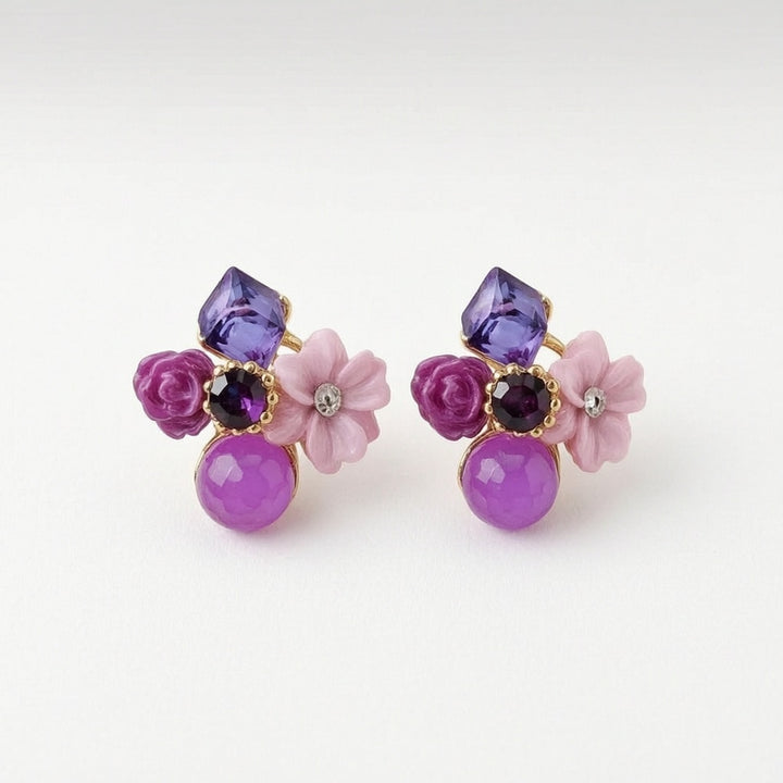 Dazzle21 Combo of 2 Black Korean Earrings Purple Rhinestone Crystal Studs for Girls Women Crystal, Cubic Zirconia, Pearl Alloy, Brass, Stone Drops & Danglers, Earring Set, Hoop Earring, Rhinestone Studs, Stud Earring