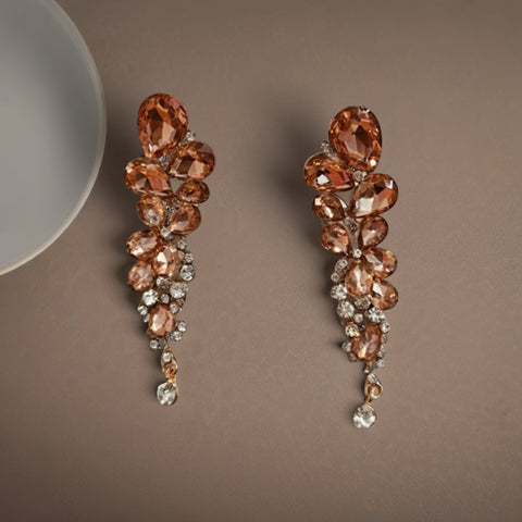 Designer Long Chandelier Earrings with Gemstone and Pearl Accents