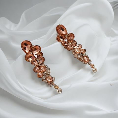 Designer Long Chandelier Earrings with Gemstone and Pearl Accents