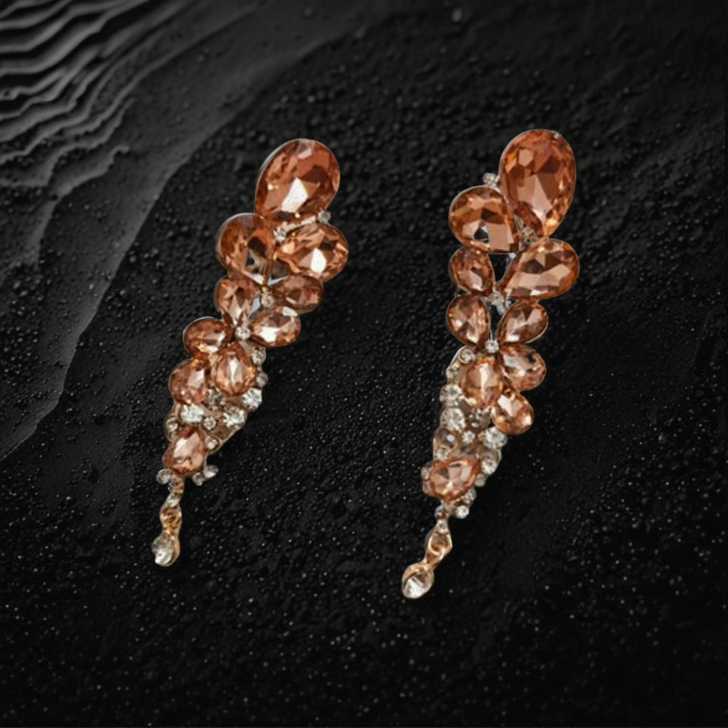 Designer Long Chandelier Earrings with Gemstone and Pearl Accents