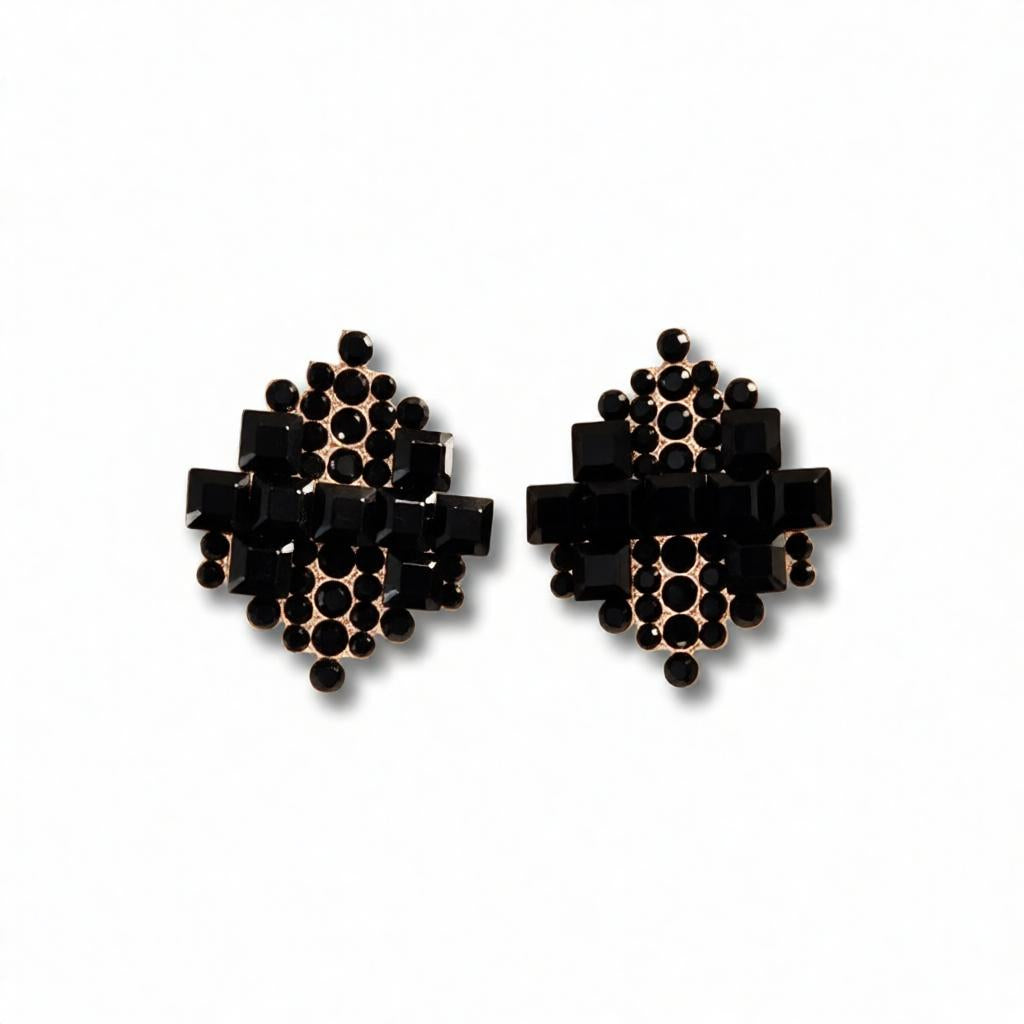 Royal Geometric Crystal Stud Earrings – Rose Gold Finish