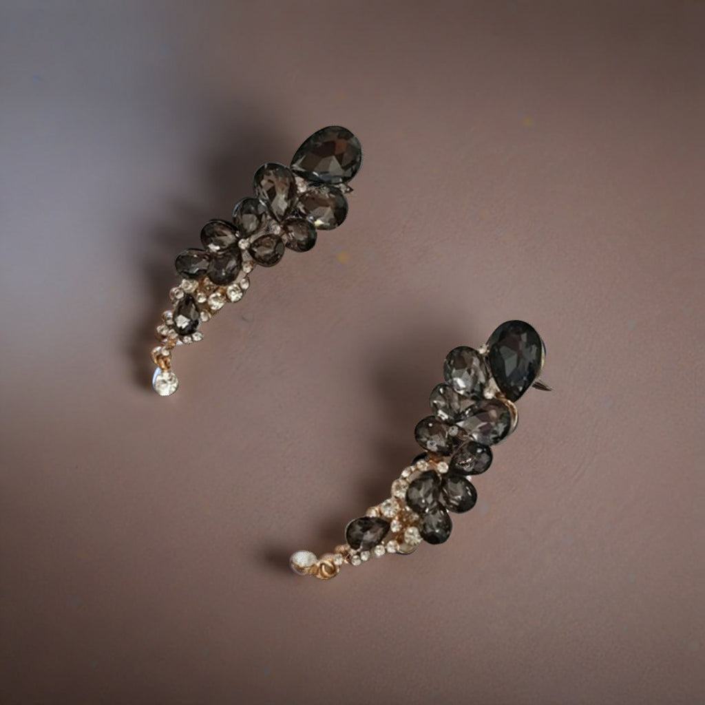 Designer Long Chandelier Earrings with Gemstone and Pearl Accents