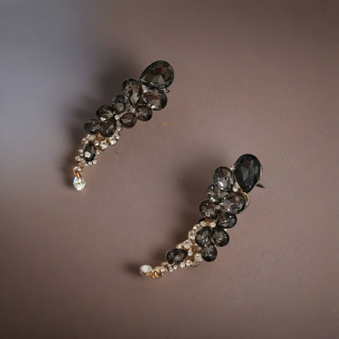 Designer Long Chandelier Earrings with Gemstone and Pearl Accents