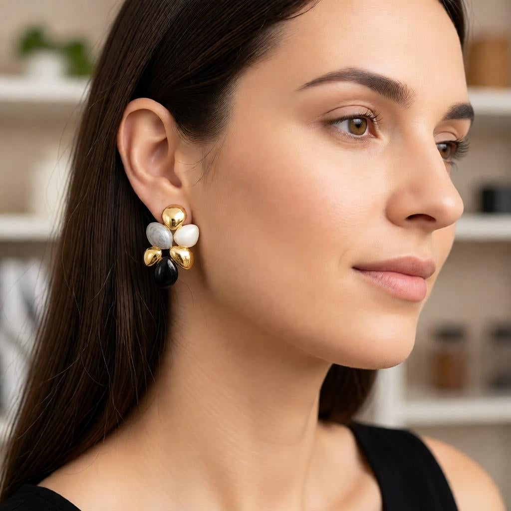 Modern Pebble Cluster Marbled Resin Geometric Stud Earrings