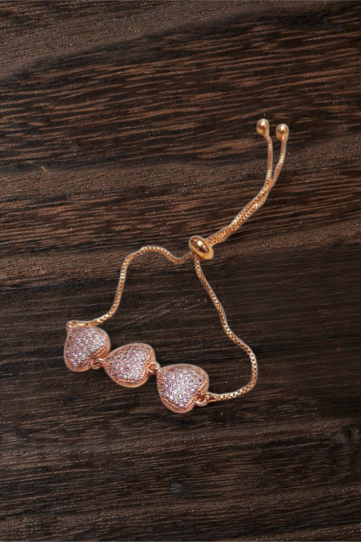 Gold Triple Heart Adjustable Bracelet