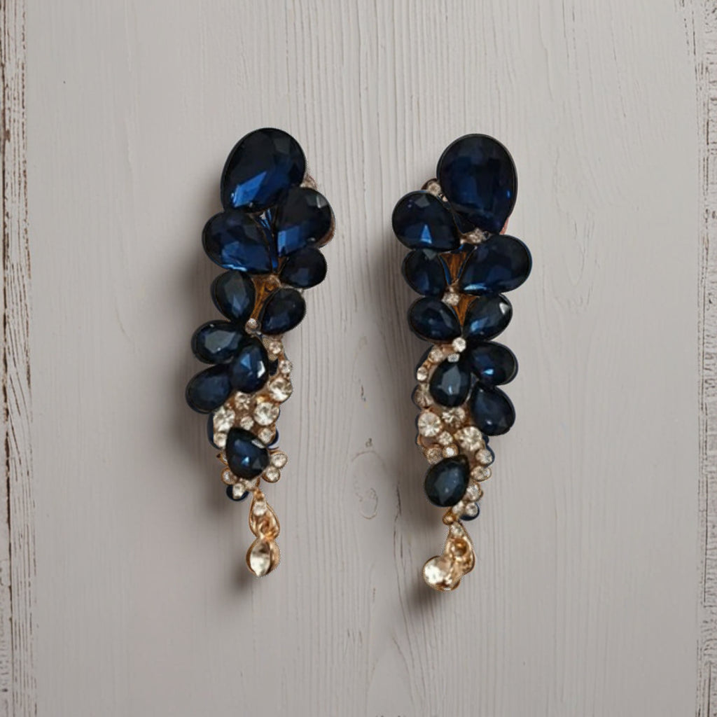 Designer Long Chandelier Earrings with Gemstone and Pearl Accents
