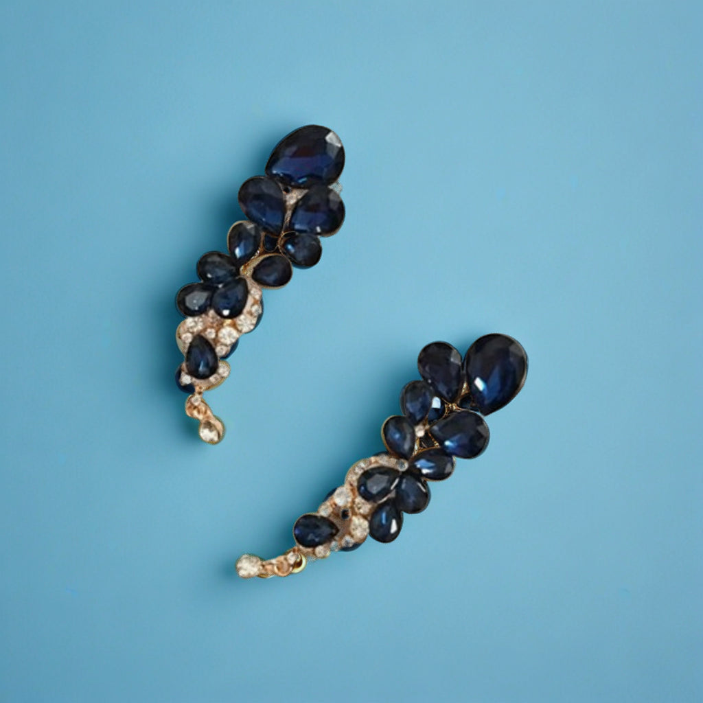 Designer Long Chandelier Earrings with Gemstone and Pearl Accents