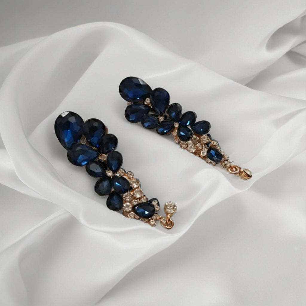 Designer Long Chandelier Earrings with Gemstone and Pearl Accents